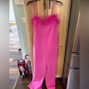Pink Feather Trim Jumpsuit